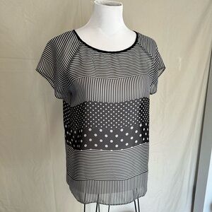 The Limited Navy & White Striped Dotted Blouse semi sheer, polkadots, medium